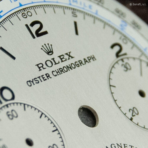 Restauración esfera de reloj Rolex Chronograph Oyster. Color de fondo doble tono y escala taquimétrica azul