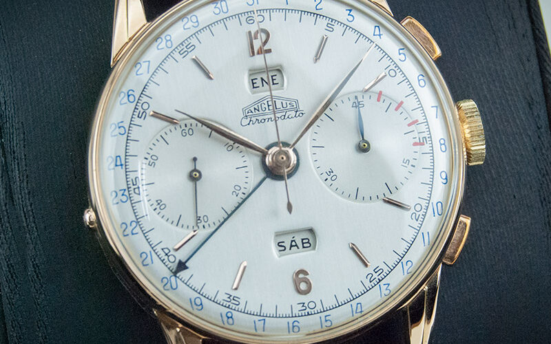 Angelus Chronodato restauración reloj triple calendario por taller de relojería Danafi, Barcelona.